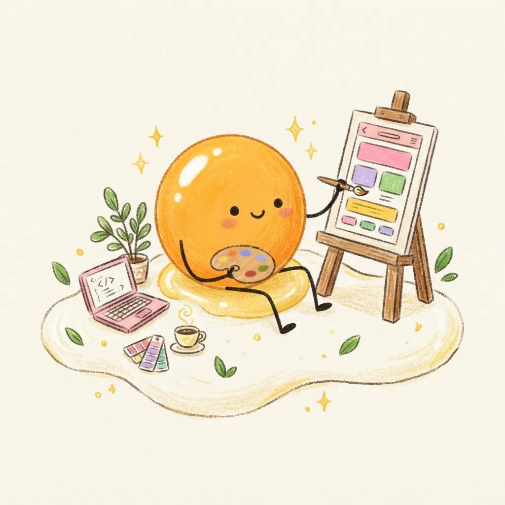 Ilustrasi maskot Yolk sedang melukis di kanvas