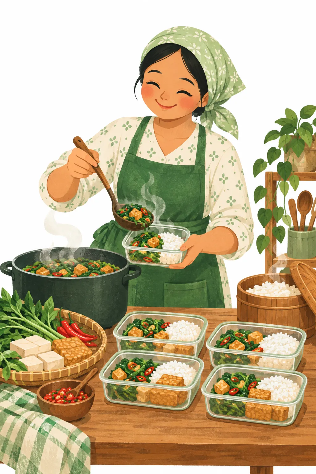 Ilustrasi ibu memasak di dapur