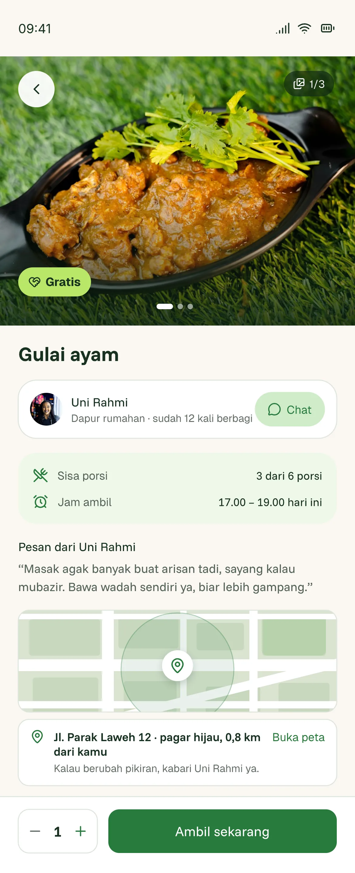 Detail makanan gratis ShareFood hasil redesign