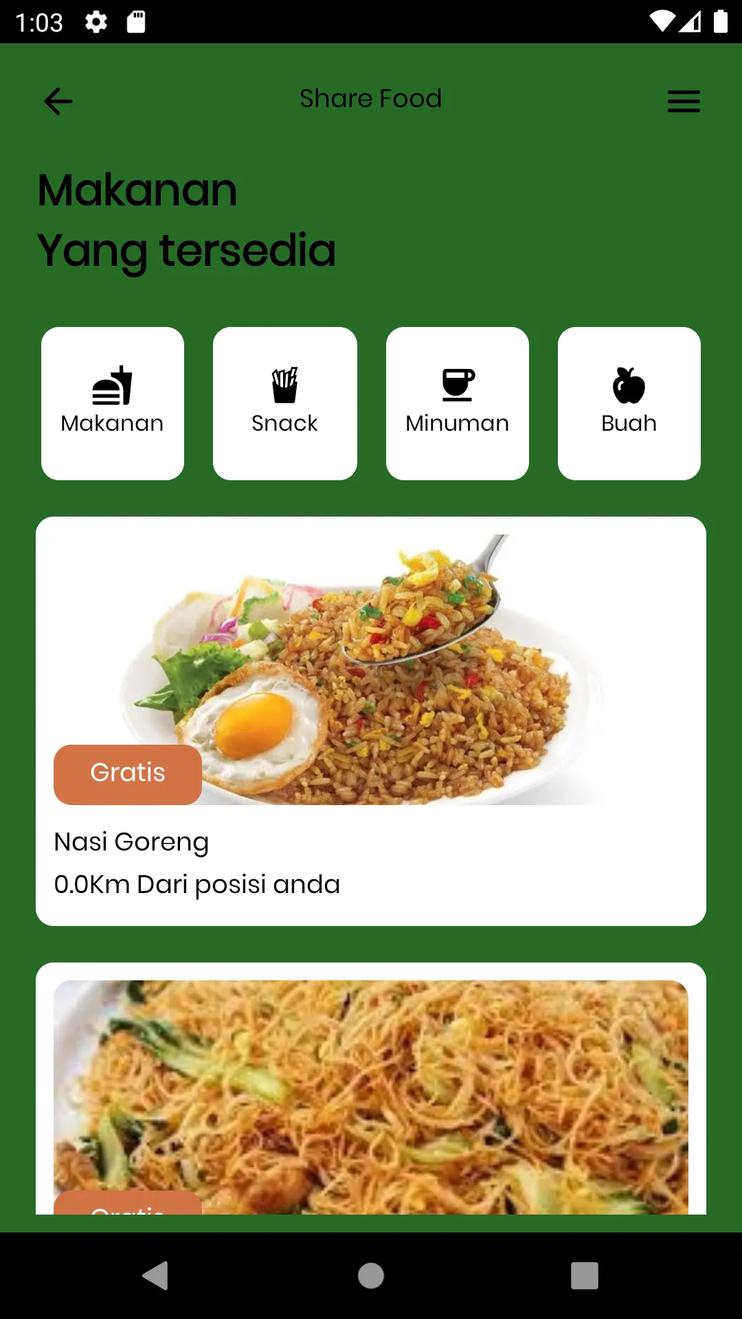 Layar daftar ShareFood versi asli